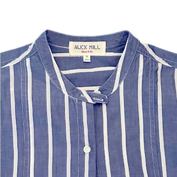 Alex Mill Eloise Bib Lightweight Wide Stripe Shirt, Navy Blue/White, Size M - Picture 11 of 15